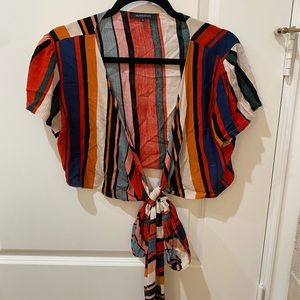 Striped Tie Front Crop Top